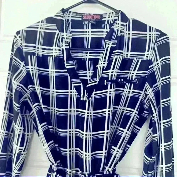 SEDUCTION PLAID MINI DRESS WAIST  TIE SIZE SMALL - Picture 3 of 14